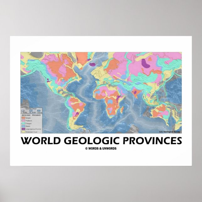 Geologiska världsprovinser (World Map Geology) Poster (Framsidan)