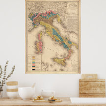 Geologiskt Karta i Italien 1844