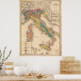 Geologiskt Karta i Italien 1844 Poster