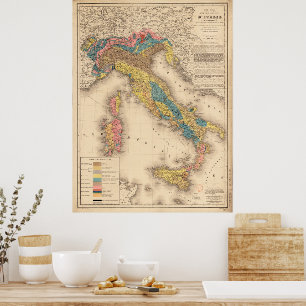 Geologiskt Karta i Italien 1844 Poster