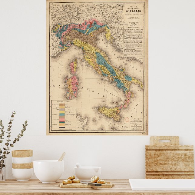 Geologiskt Karta i Italien 1844 Poster (Kök)