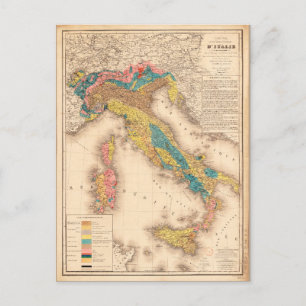Geologiskt Karta i Italien av H. de Collegno (1844 Vykort