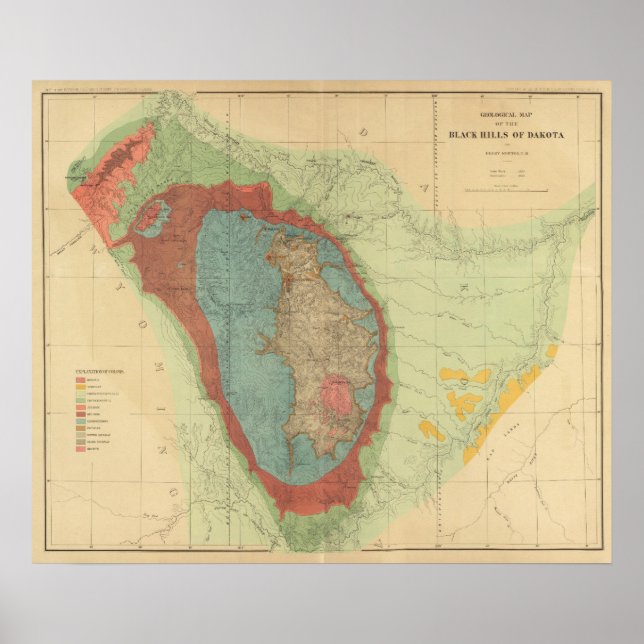 Geologiskt karta i Svarta Backen i Dakota Poster (Framsidan)