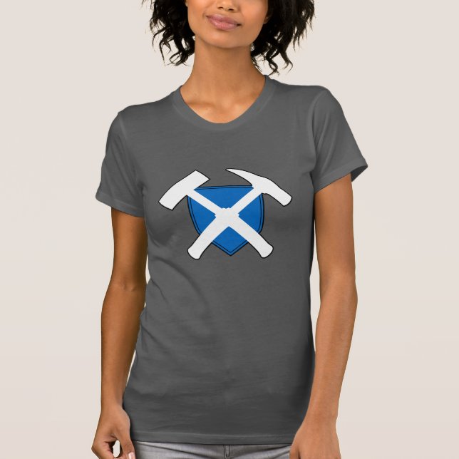Geologisternas Sten Hammer-Logotyp med skotsk Flag T Shirt (Framsida)