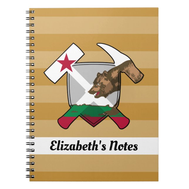 Geologist's Sten Hammer and California Bear Flagga Anteckningsbok (Framsidan)