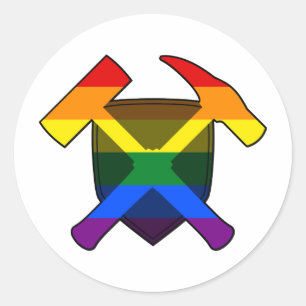 Geologist's Sten Hammer Shield-HBT Rainbow Flagga Runt Klistermärke