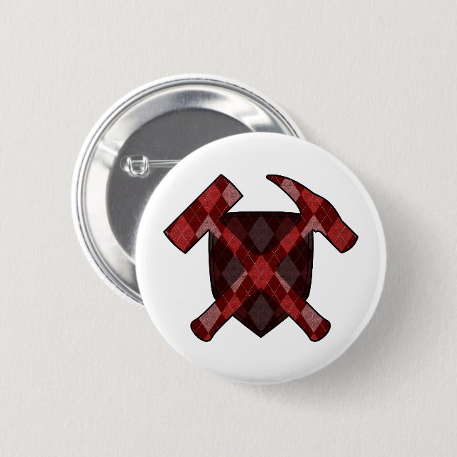 Geologist's Sten Hammer Shield- Red Argyle Knapp (Framsida & baksida)