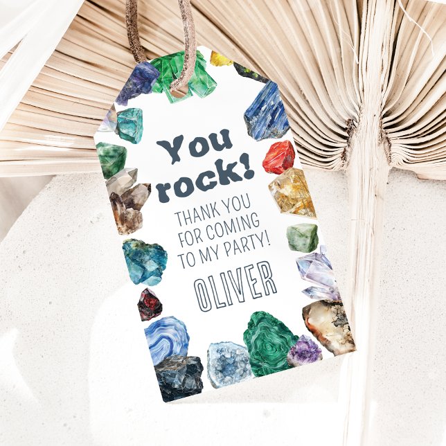 Geology Birthday Sten Gem Gräver Party Tack Presentetikett (Skapare uppladdad)