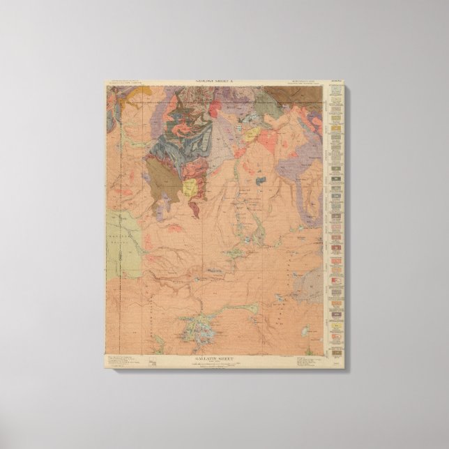 Geology Karta, Yellowstone National Part, Wyoming Canvastryck (Framsida)