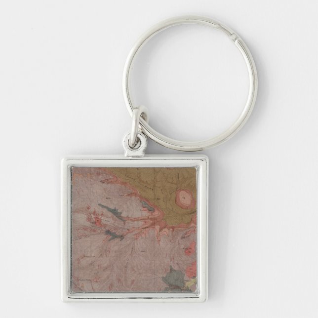 Geology Karta, Yellowstone National Part, Wyoming  Fyrkantig Silverfärgad Nyckelring (Framsidan)