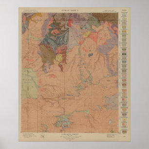 Geology Karta, Yellowstone National Part, Wyoming Poster