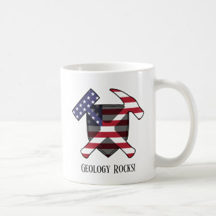 "Geology Sten" American Flagga Crossed Hammer Logo Kaffemugg