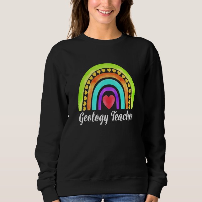 Geology Teacher Hearts & Rainbows T Shirt (Framsida)
