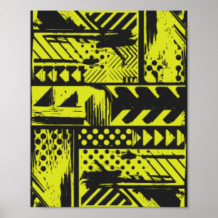 Geometri för abstrakt i Gult av kalk och svart Poster