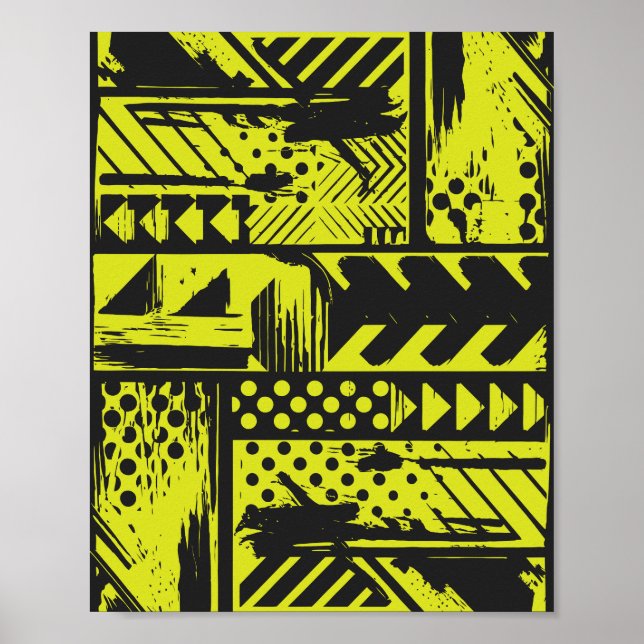 Geometri för abstrakt i Gult av kalk och svart Poster (Framsidan)