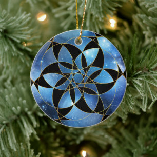 Geometri för Blue Black Guld Helig Julgransprydnad Keramik