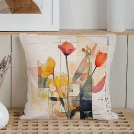 Geometri för vattenfärgsfärgers Blommigt Kudde