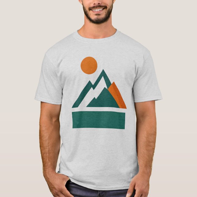 Geometri Form Berg Solnedgång T-Shirt (Framsida)