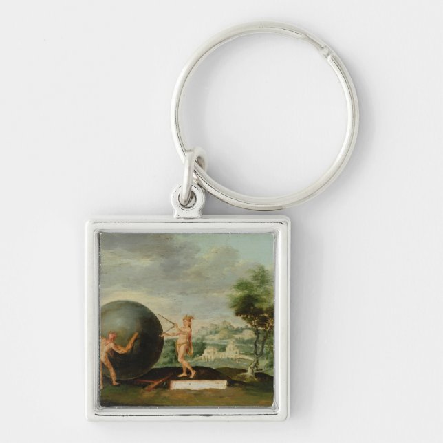 Geometri Fyrkantig Silverfärgad Nyckelring (Framsidan)