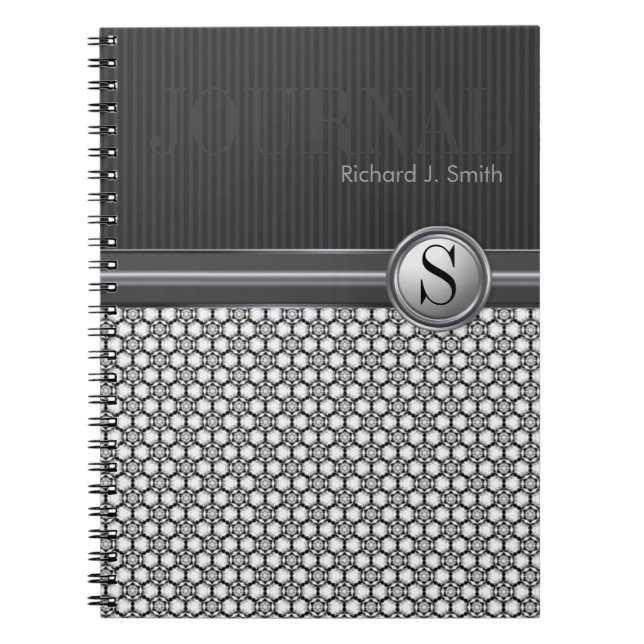 Geometri Hexagon Mönster Svart Vitt Journal Anteckningsbok (Framsidan)