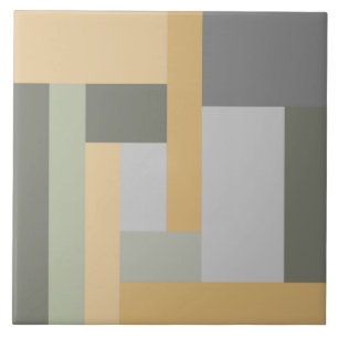 Geometri, pastel, grönt, senapsgult, grått kakelplatta