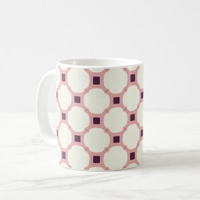 Geometric 008 neutralt & rosa kaffemugg (Framsida vänster)