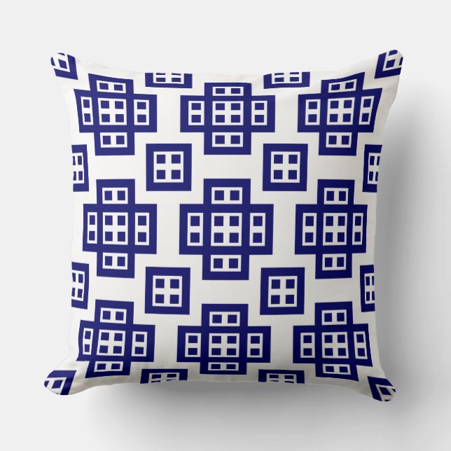 Geometric 030614 - Deep Navy on White Kudde (Framsida)