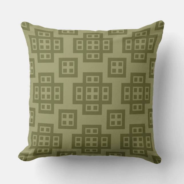 Geometric 030614 - Deep Olive on Khaki Kudde (Framsida)