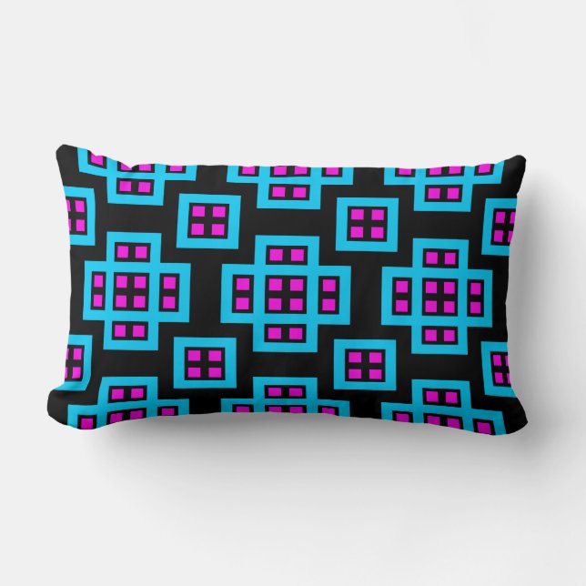 Geometric 030614 - Himlar Blue och Magenta på Blac Lumbarkudde (Framsida)