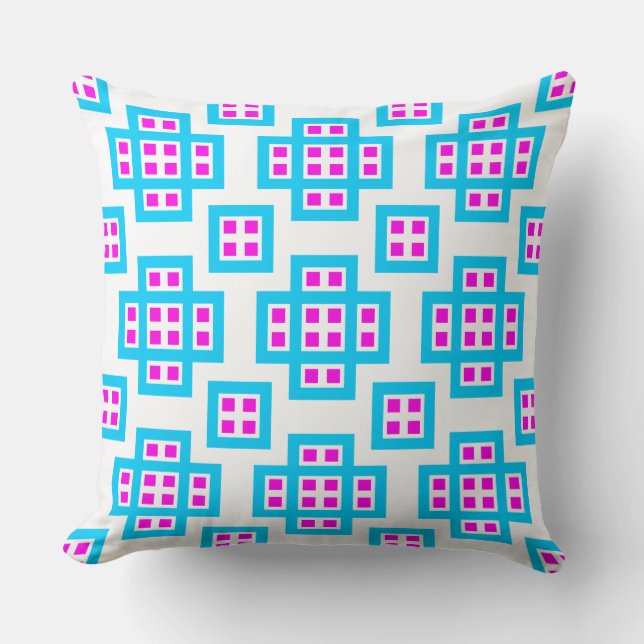 Geometric 030614 - Himlar Blue och Magenta på vit Kudde (Framsida)