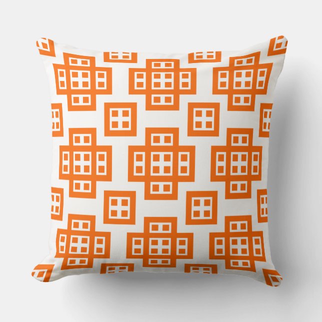 Geometric 030614 - Orange på vit Kudde (Framsida)