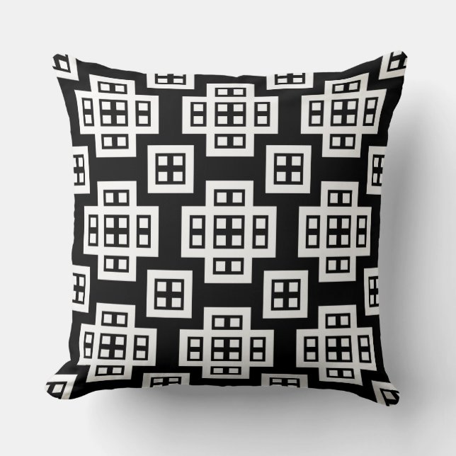 Geometric 030614 - White on Black Kudde (Framsida)