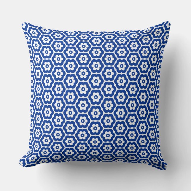 Geometric 280514 (03) - Navy Blue on White Kudde (Framsida)