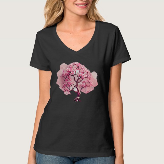 Geometric A Refreshing and Vibrant Pink Cherry Blo T Shirt (Framsida)