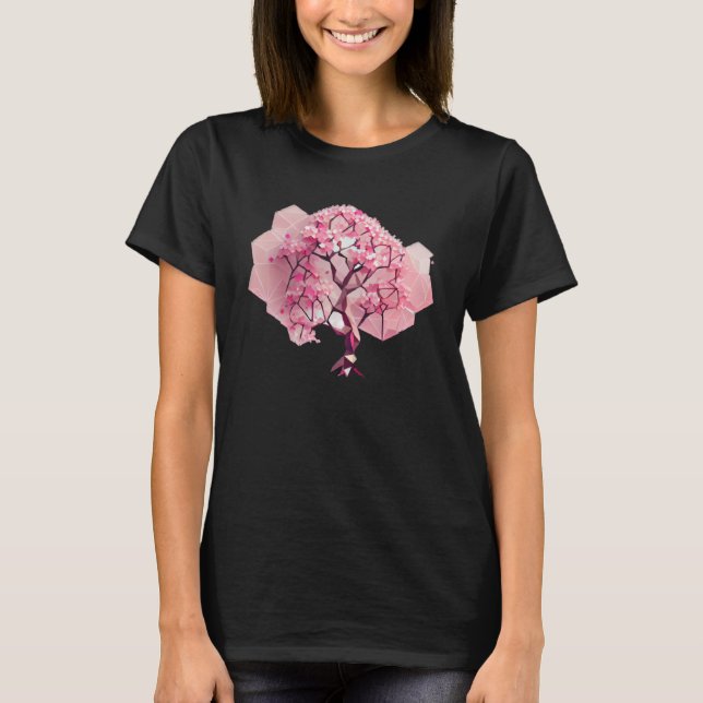 Geometric A Refreshing och Vibrant Rosa Cherry Blo T Shirt (Framsida)