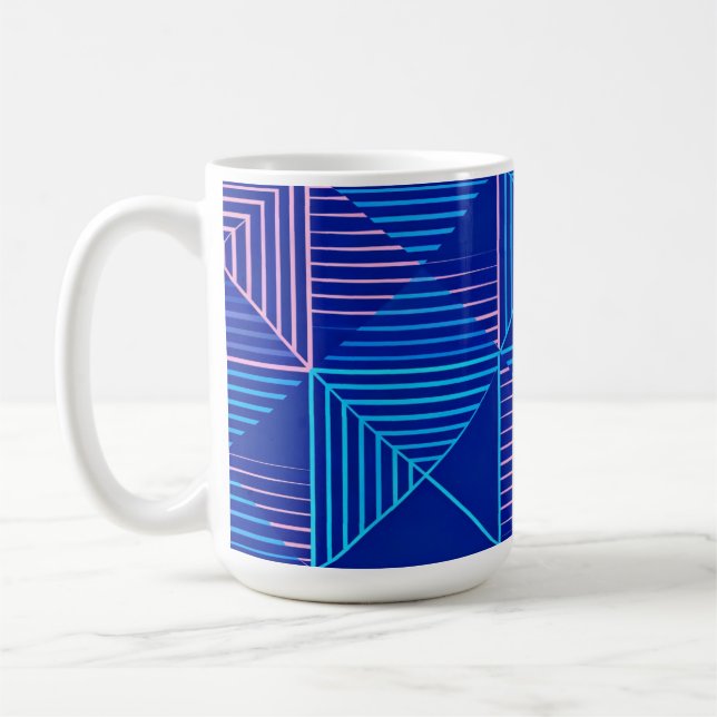 Geometric Abstract Mug Blue Pink Neon Pattern Coff Kaffemugg (Vänster)