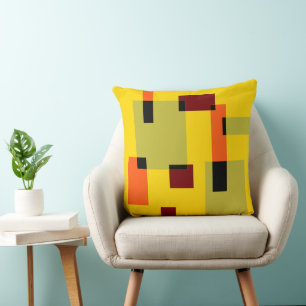 Geometric Abstraction Mint Orange Black Red Gult Kudde
