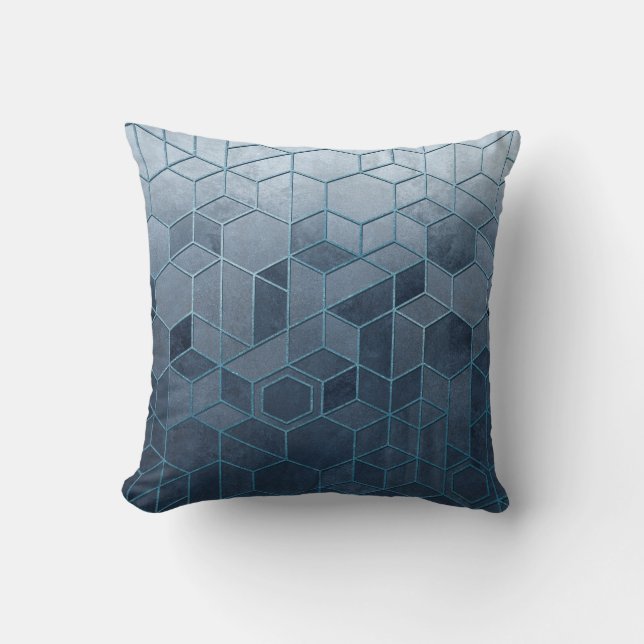 Geometric abstraction of hexagons on a blue relief kudde (Framsida)