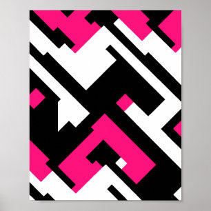 Geometric Abstrakt Art in Black, White & Fuchsia Poster