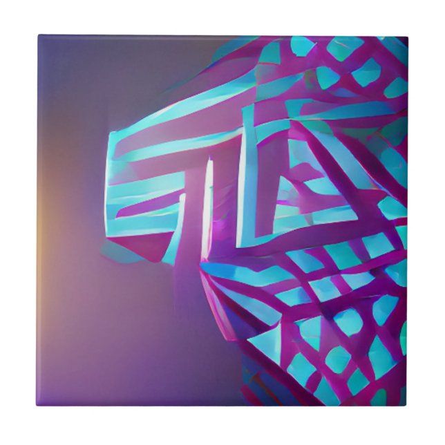 Geometric abstrakt art lila lavender aquamarine kakelplatta (Framsidan)