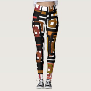 Geometric Abstrakt blockerar Rust Black White Leggings