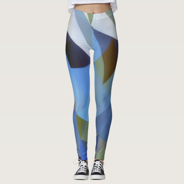 Geometric Abstrakt Blue Grönt Art Leggings (Framsida)