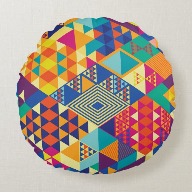 Geometric, abstrakt inslag, vintage mönster. rund kudde (Framsidan)