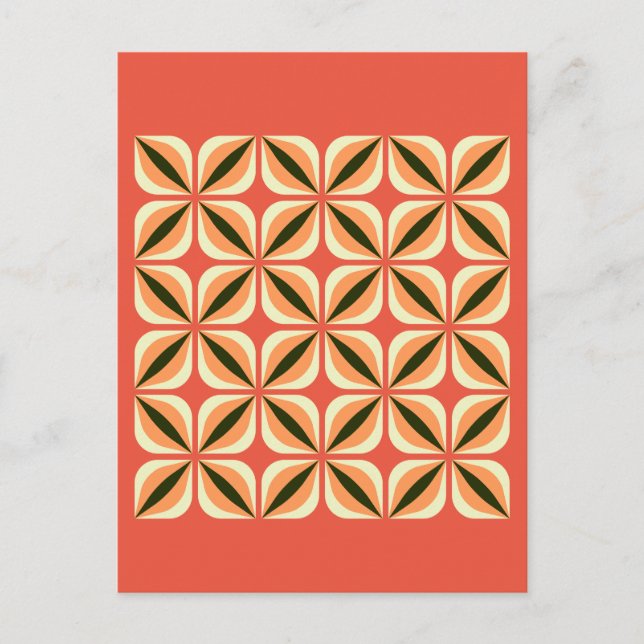 Geometric Abstrakt Löv Flowers Orange Red Vykort (Framsida)