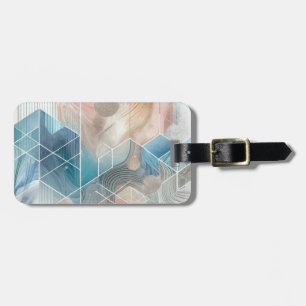 Geometric Abstrakt Luggage Tag - Blue & Neutralt D Bagagebricka