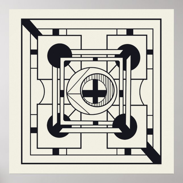 Geometric Abstrakt Modern Art in Cream & Eigengrau Poster (Framsidan)