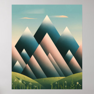 Geometric Abstrakt Mountain Modern Pastel Minimal Poster