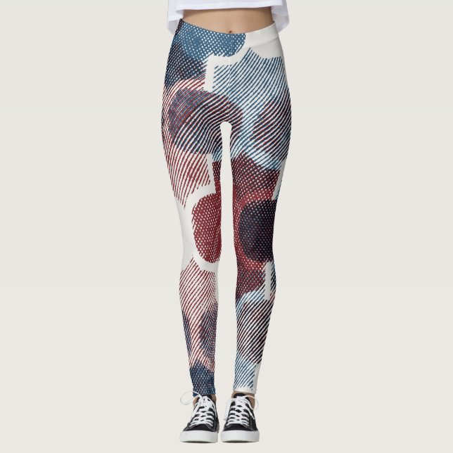 Geometric Abstrakt Red Blue Mönster Leggings (Framsida)