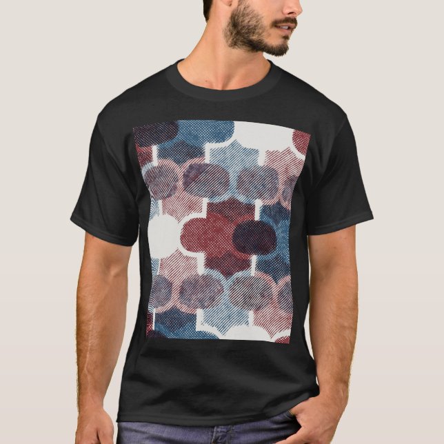 Geometric Abstrakt Red Blue Mönster T Shirt (Framsida)
