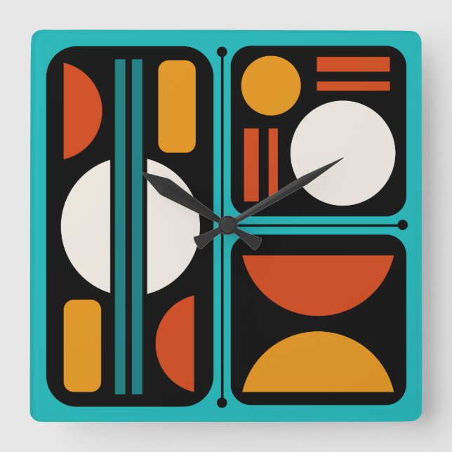 Geometric Abstrakt Retro Art Turcos Orange Fyrkantig Klocka (Framsida)